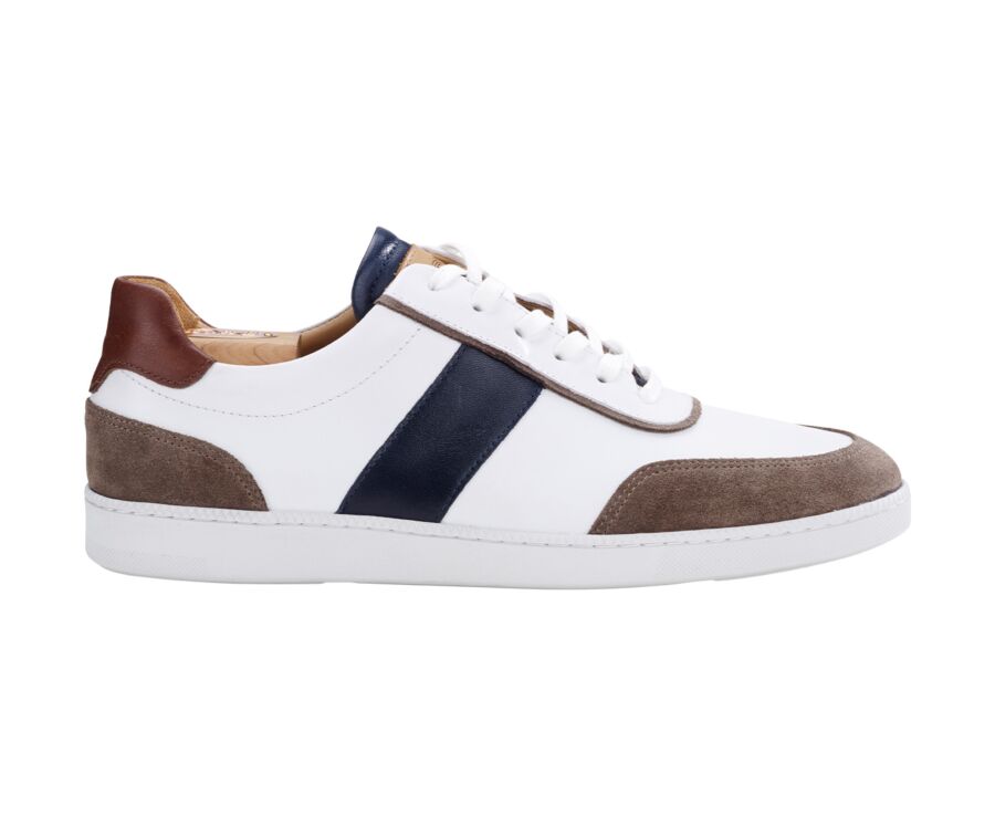 Sneakers cuir homme Blanc Chocolat & Navy - BALLAARA