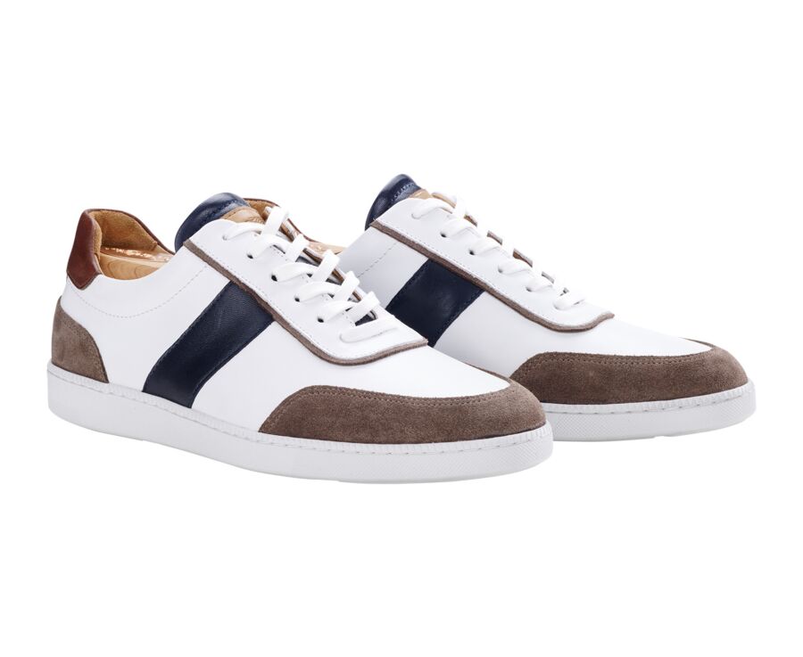 Sneakers cuir homme Blanc Chocolat & Navy - BALLAARA