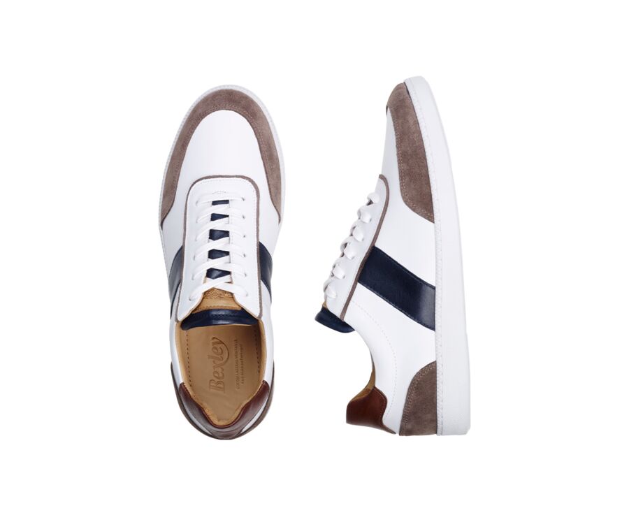 Sneakers cuir homme Blanc Chocolat & Navy - BALLAARA