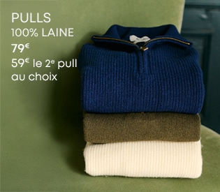 Trois pulls en laine colorés (bleu, vert, creme)