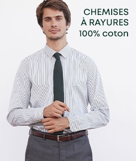 Homme portant une chemise rayée en 100% coton