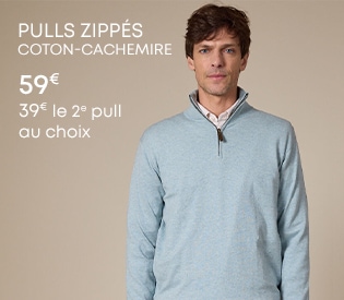 Pull zippé bleu en laine